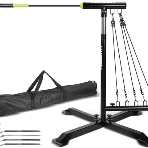 Hikeen Baseball Power Swing Trainer System for Youth Players, Adjustable Height Little League Batting Trainer, 5 Resistance Bands, Heavy-Duty Metal Base, Tool-Free Setup, Portable Carry Bag