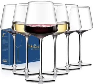 Physkoa Wine Glasses Set 6 -【16Oz】 White Wine Glasses with Tall Long Stem-Square with Flat Bottom【Universal】 Wine Gifts for Birthday,Wedding Drinkware
