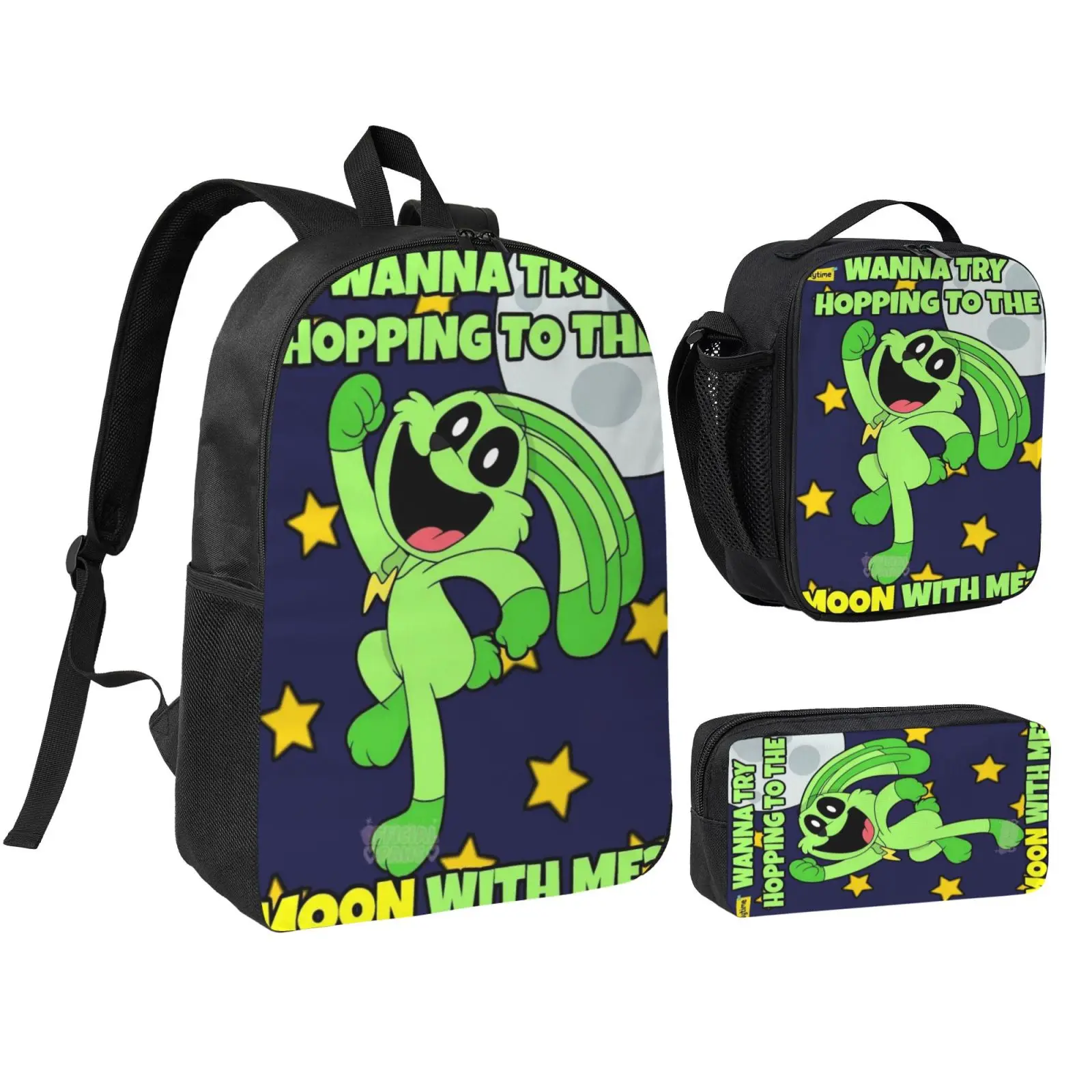 Catnap Dogday 3-Piece School Bag Set with Adjustable Chest Strap for Kids Teens Cute Cartoon Backpack with Lunch Box and Pencil Pouch Casual Daypack Ideal for Theme Park Trips Spring Outings and Student Commute
