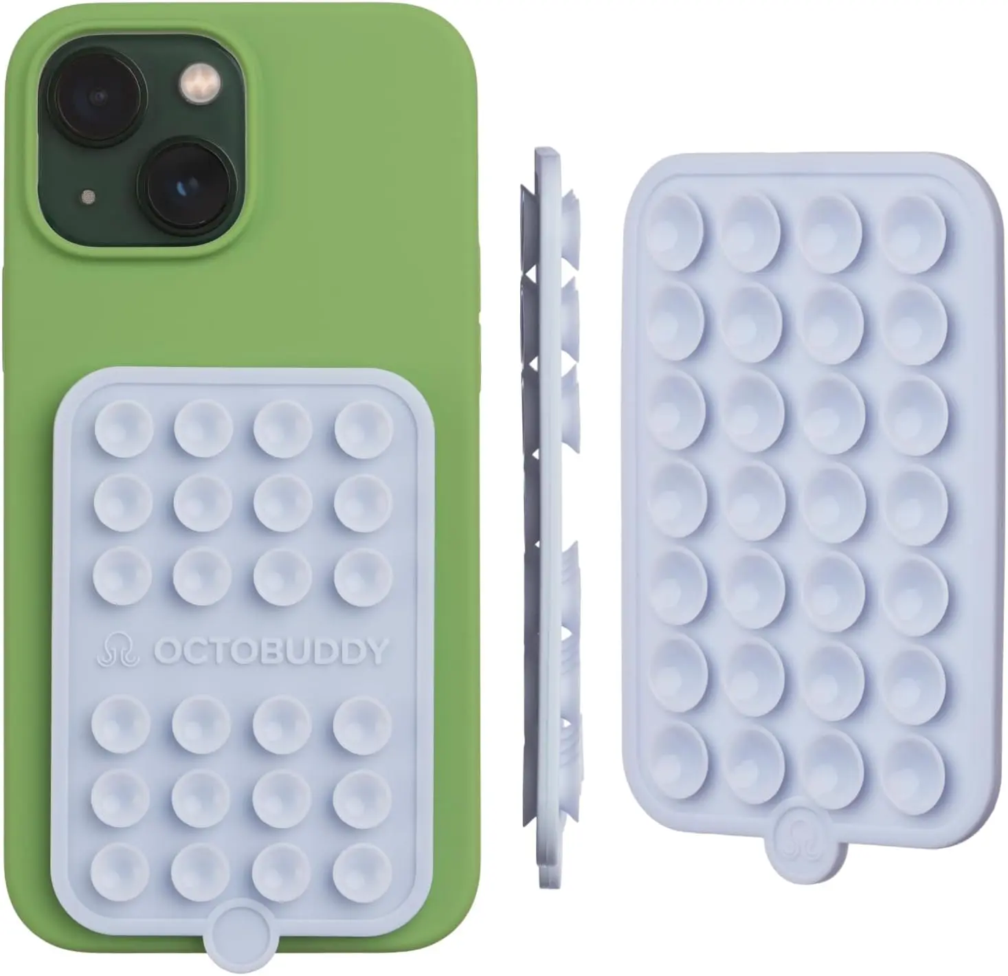 OCTOBUDDY Double - Silicone Double-Sided Suction Phone Case Detachable Mount - Hands-Free, Strong Grip Holder for Selfies & Videos - iPhone & Android Compatible - 2.5″ x 3.75″, Baby Blue