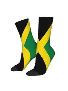 1 Pair Funny Crazy Sock for Men Flag of Jamaica Hip Hop Harajuku Happy Seamless Pattern Printed Crew compression Sock Casual Gift Halloween Christmas