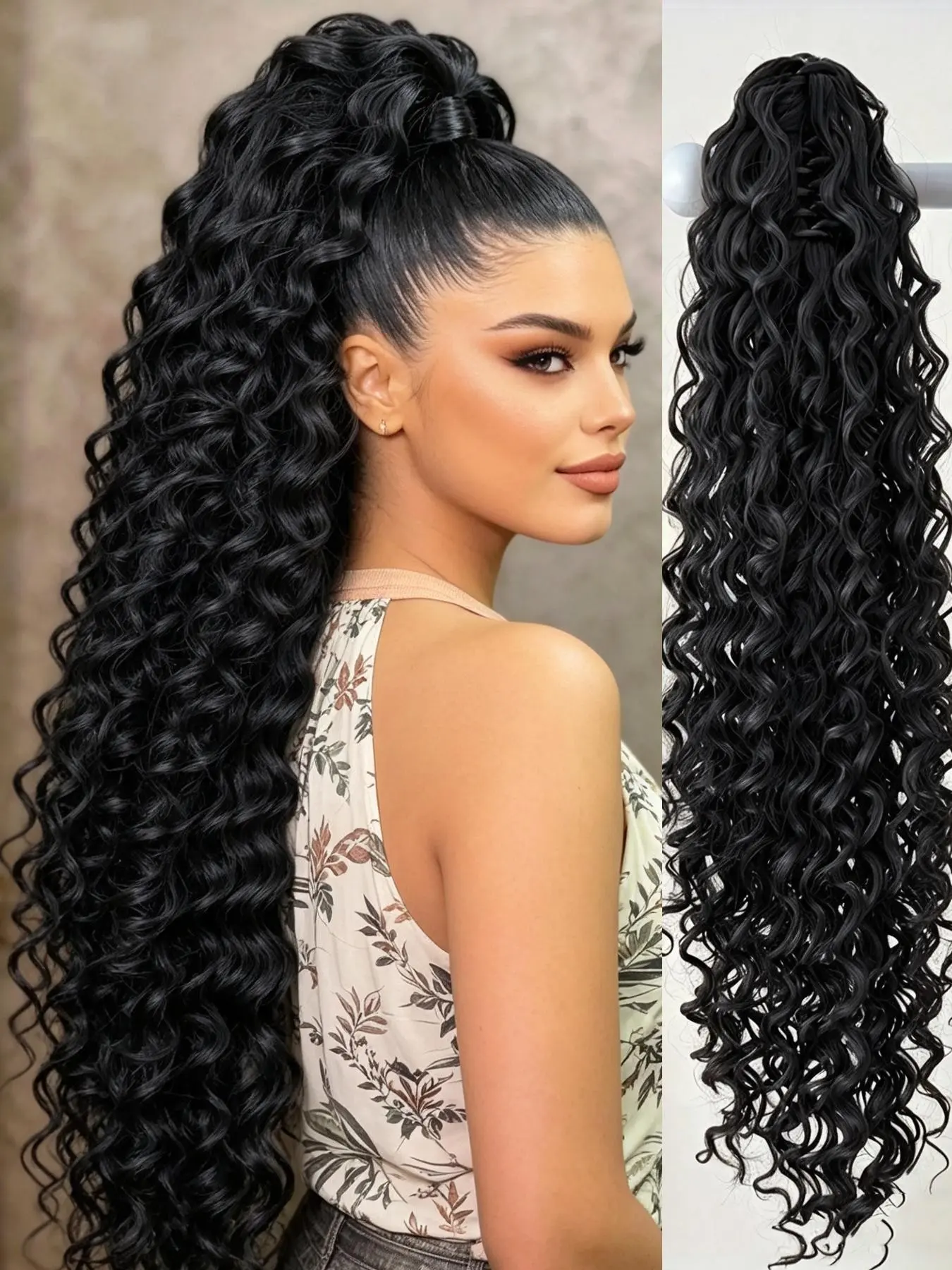 Heat Resistant Synthetic Ponytail Extension, Hair Extensions, 24 Inch Curly Puffy Multi-Color Claw Clips, Synthetic Hair Pieces, Natural Look for Women, Daily Use & Special Occasions, Wavy Curly Ponytails, Synthetic Ponytail Hairpieces