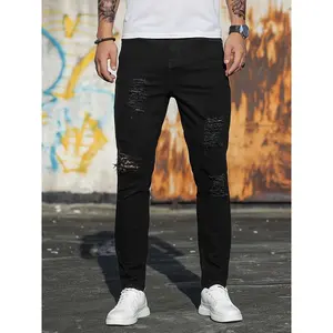 Men's JeansNew Denim Men's Pants Trendy Basic Denim Small Pants with Pockets Multifunctional Ripped Denim Small Leg Pants Denim Pants