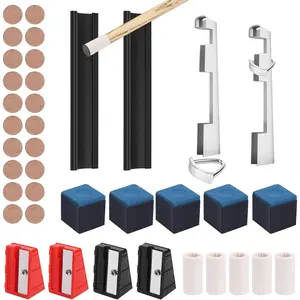 38pcs Pool Cue Repair Kit: 2 Pool Cue Tip Clamp 20 Billiard Cue Tips 4 Shaper 5 Chalk Cubes 5 Pool Cue Repairers 2 Planers