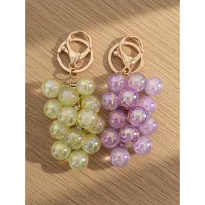 Iridescent Grape Keychain Set Matching Bestie Bag Charms Purple and Green Crystal Aesthetic Class of 2026 Graduation Gift Ideas Cute Matching Keyring for Girls BFF Trendy Fruit Accessories