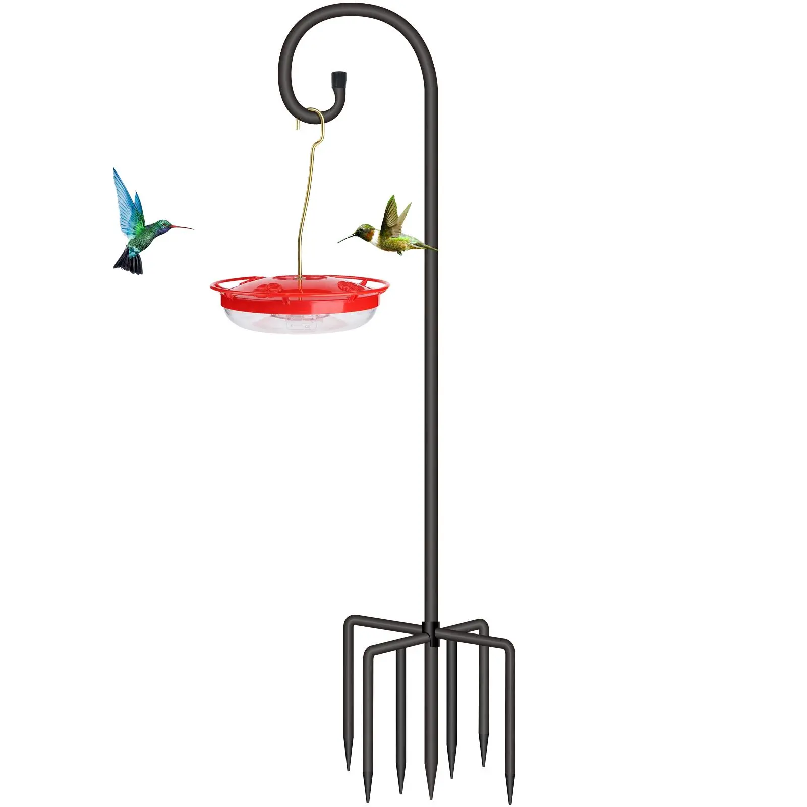 SZHLUX 76 Inch Adjustable Shepherd Hook,  Bird Feeder Pole Suitable for Outdoor With 7-Fork Base, 5/8-Inch Thick Heavy-Duty, Used for Hanging Bird Feeders and Plant Baskets