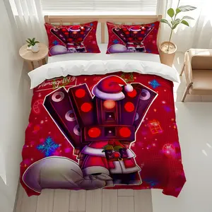 3pcs Skibidi Toilet Printed silky-textured polyester three-piece set, with unique interpretation of holiday-themed patterns. It is an excellent choice for exquisite Christmas gifts. It is suitable for and in, 1 Duvet Cover + 2 Pillowcases (No Insert)