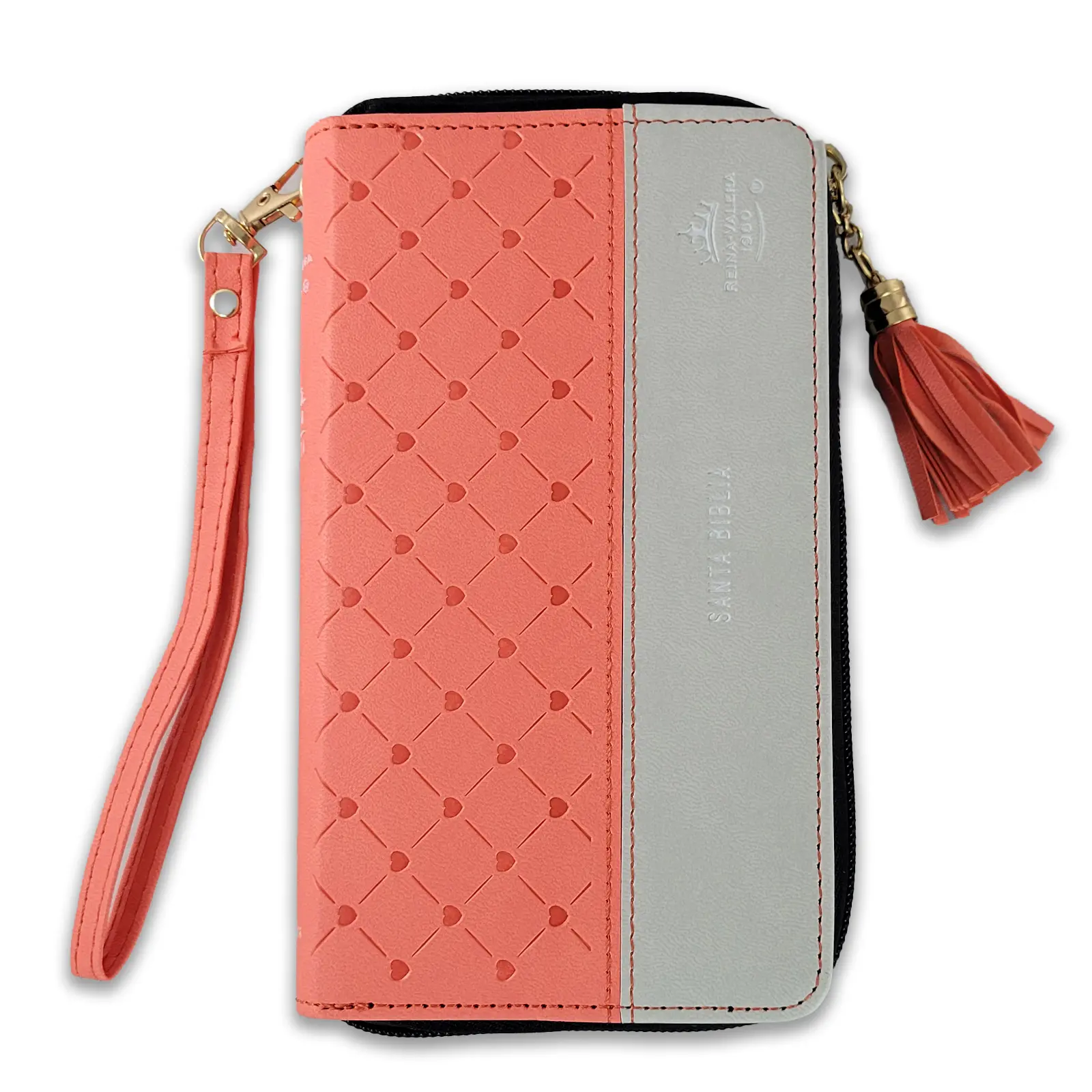 Bible in Spanish for Woman Checkbook Reina Valera 1960 Imitation Leather Coral and Beige