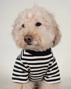 Playful Pooch Black + Ivory Striped Dog T-Shirt