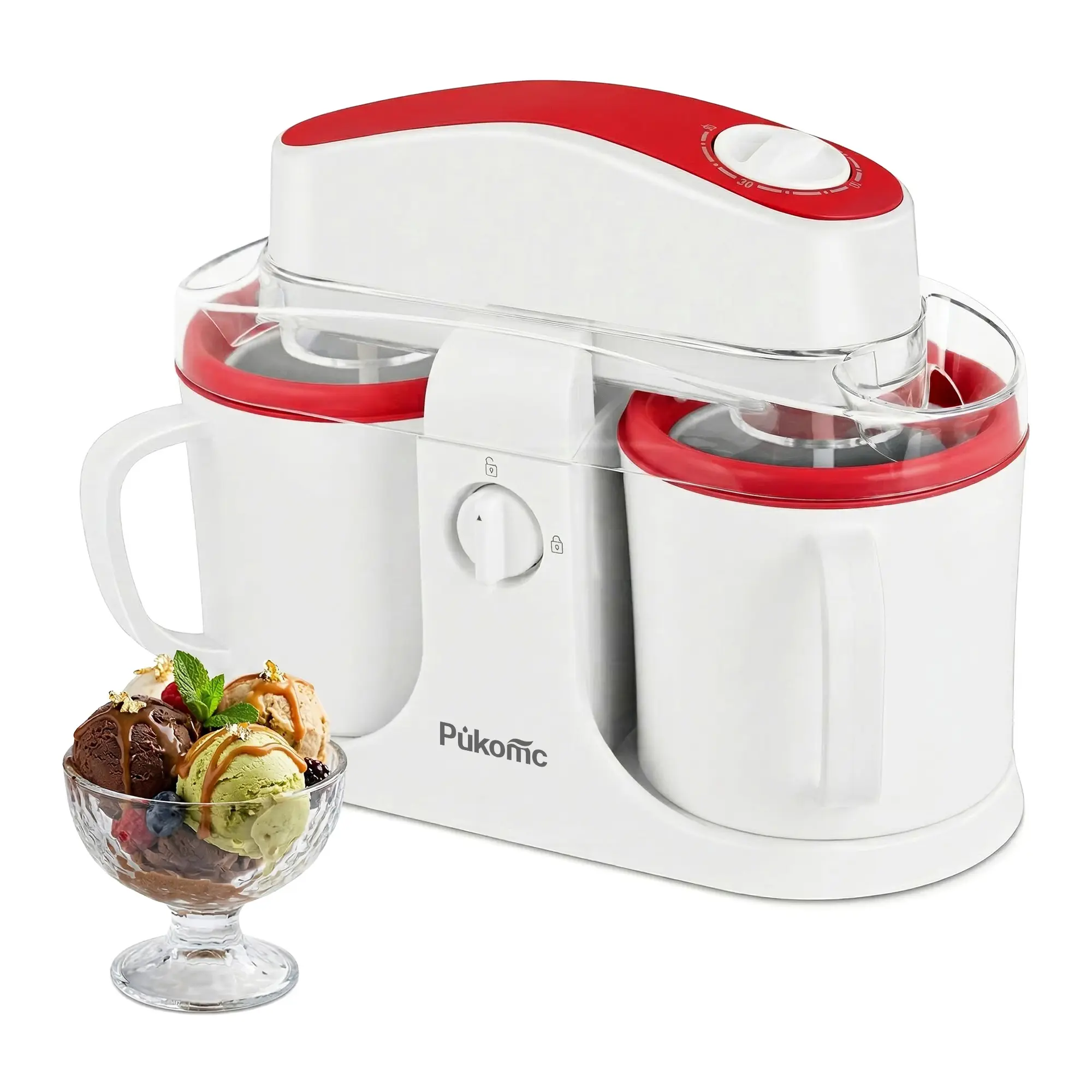 Pukomc Automatic 2-in-1 Ice Cream Maker - Fast-Chill Freezer Bowl, Press Button Operation, Simple Mix Function, No Pre-Freezing Needed, DIY Ice Cream Kitchen Specialty Appliance for Frozen Treats Enthusiasts