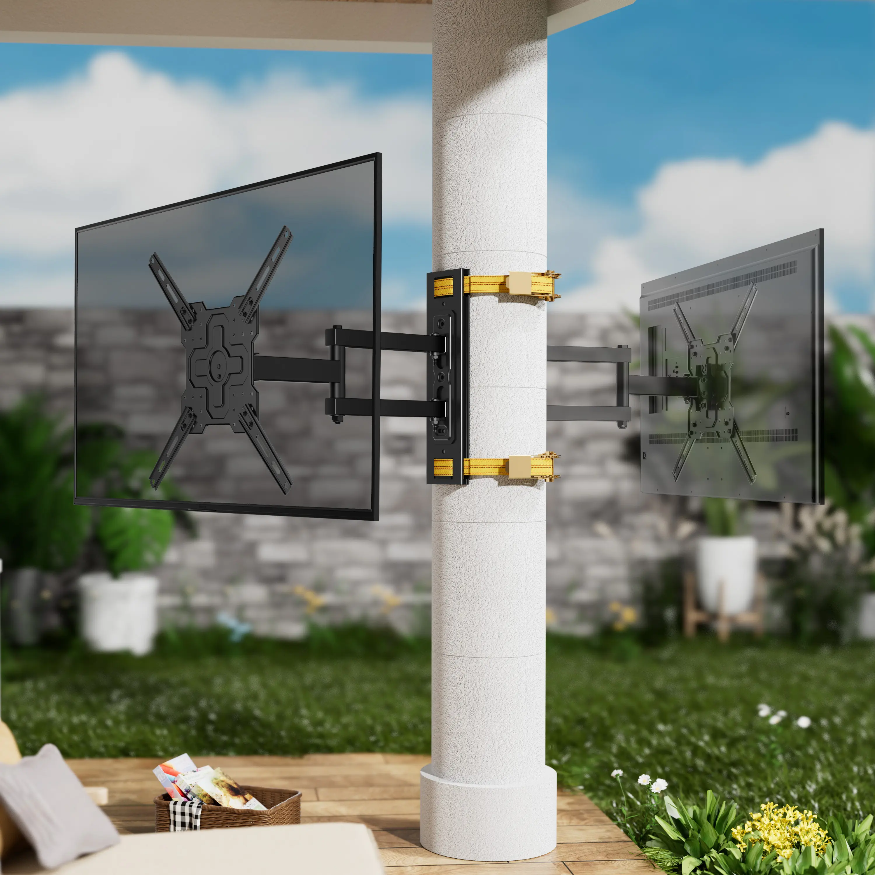 FORGING MOUNT Studless No-Stud Flat Screen Television Mount - Drill-Free Weatherproof Outdoor Tool-Free Wall Stand, Adjustable Rotating TV Stand, 26-65 in Fit, Horizontal-Vertical Switchable, 88 lbs Capacity, VESA Standard Compatible, Studless Tv Mount, A