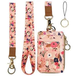 Flower Badge Holder with Lanyard, Women's Lanyard Wallet, Id Badges Holder for Nurse, Teacher, Student, Office (Pink Floral)