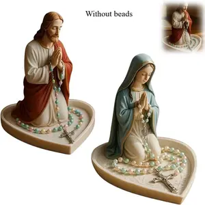 Elegant Rosary Beads Holder with Heart Center Decor, Indoor Catholic Home Decoration, Stylish Religious Decor, Durable Resin Structure, Ideal Gift for Prayer Rituals