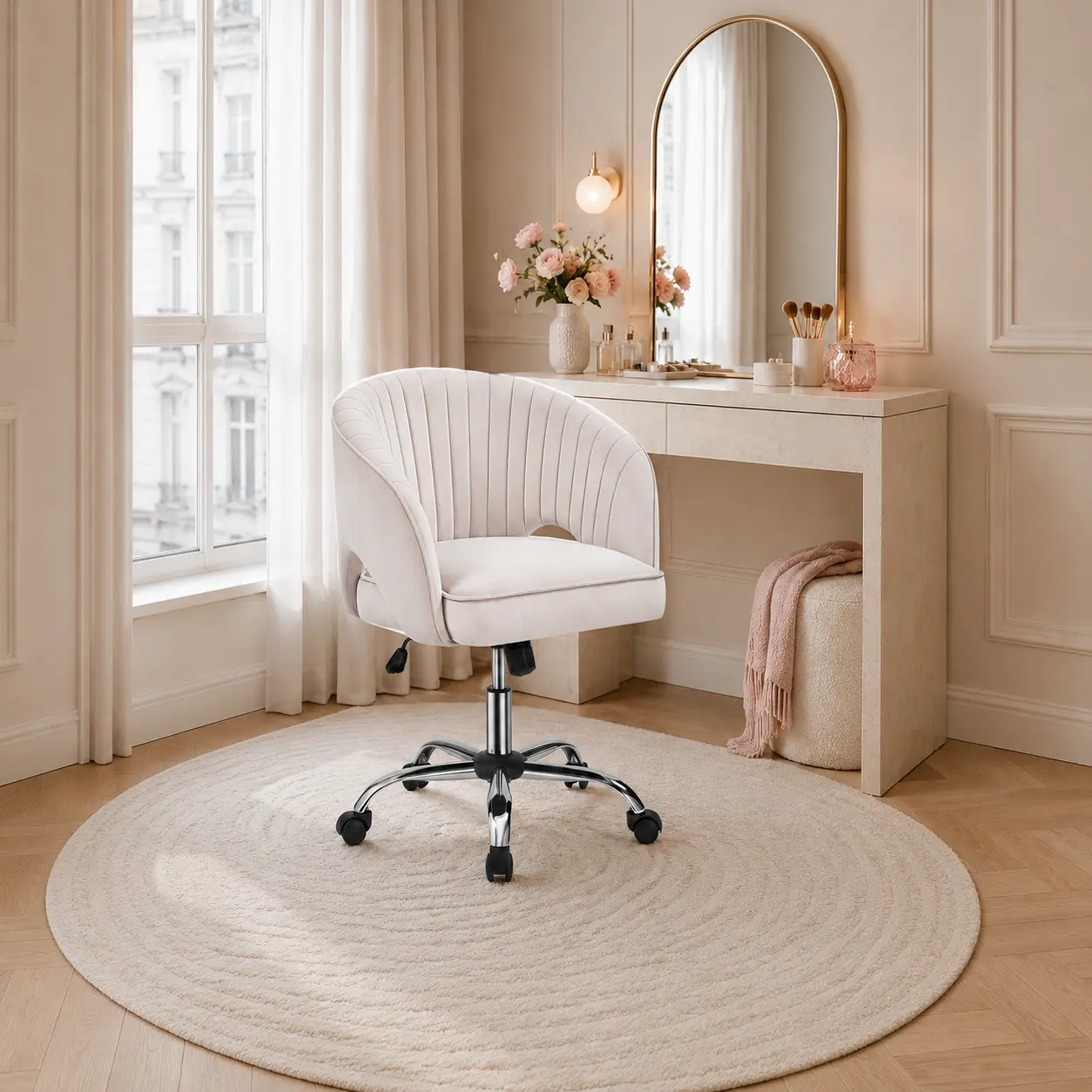 Yaheetech Velvet Swivel Office Chair - Tufted Barrel Back, Rolling Modern Upholstered Chair for Home Office, Vanity Use, Vanity Chair