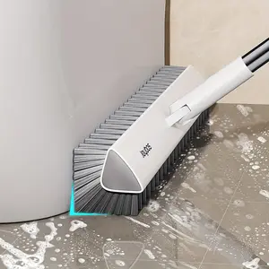 180° Rotating Bathroom Floor Scrub Brush with Long Handle - 2-in-1 Stiff Bristle Scraper & Scrubber for Deep Cleaning Tile, Grout, Tub & Shower - Heavy Duty Household Cleaning Tool
