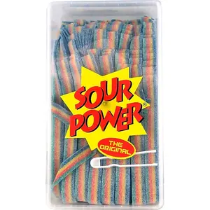 Sour Power Sour Strips 5 Flavors - Quattro(Rainbow) 2.5 LBS - Blueberry - Watermelon - Strawberry - Green Apple  -  144 Sour Strips Per Tub