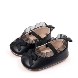 Baby Girls Princess Shoes, Soft PU Leather Bow Non-slip Bottom First Walker Shoes Toddler Shoes
