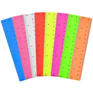 Clear Plastic Straight Ruler, 6 Inch, Assorted Colors Bulk, Shatterproof with Inches and Centimeters for School, Home, or Office (8 Pack)
