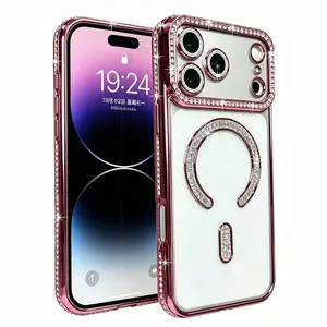 Magnetic Glitter Diamond for iPhone 17 Air 16 15 Plus 14 13 12 11 Pro Max Case Shiny Rhinestone Camera Lens Protector Bling Case