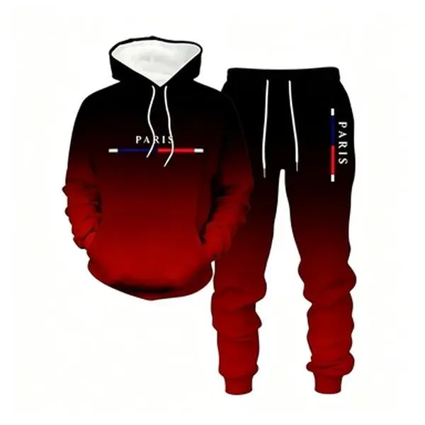 Men's 2 Piece Gradient Print Hoodie & Jogger Set Paris Streetwear Tracksuit