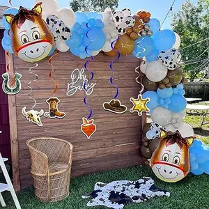 183 PCS Cow Blue Brown Party Balloons Decorations for Farm Western Themed Birthday Party Baby Shower Party Decorations Supplies
