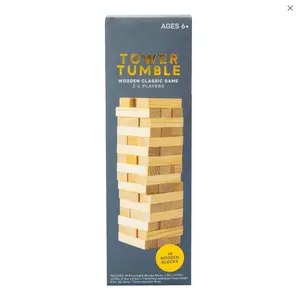 Tower Tumble Wooden Classic Game - Classic Wooden Stacking Fun for 2-4 Players Ages 6+ with 16 Wooden Blocks