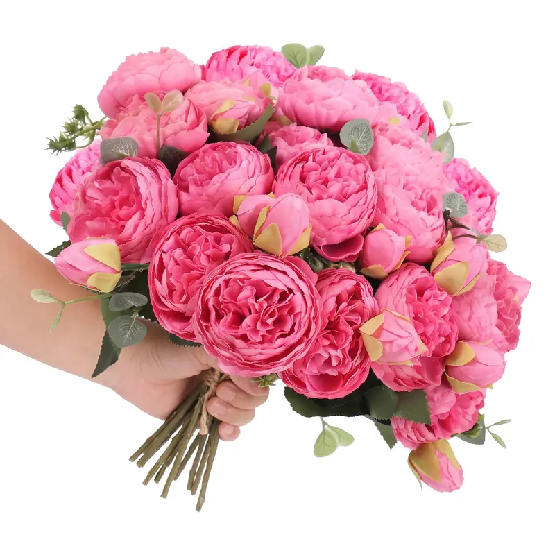 DEEMEI 4-Bundle Artificial Pink Peony & Red Silk Flower Bouquet, Decorative Fake Florals for Home Decor, DIY Floral Decoration, Peonies Ornaments