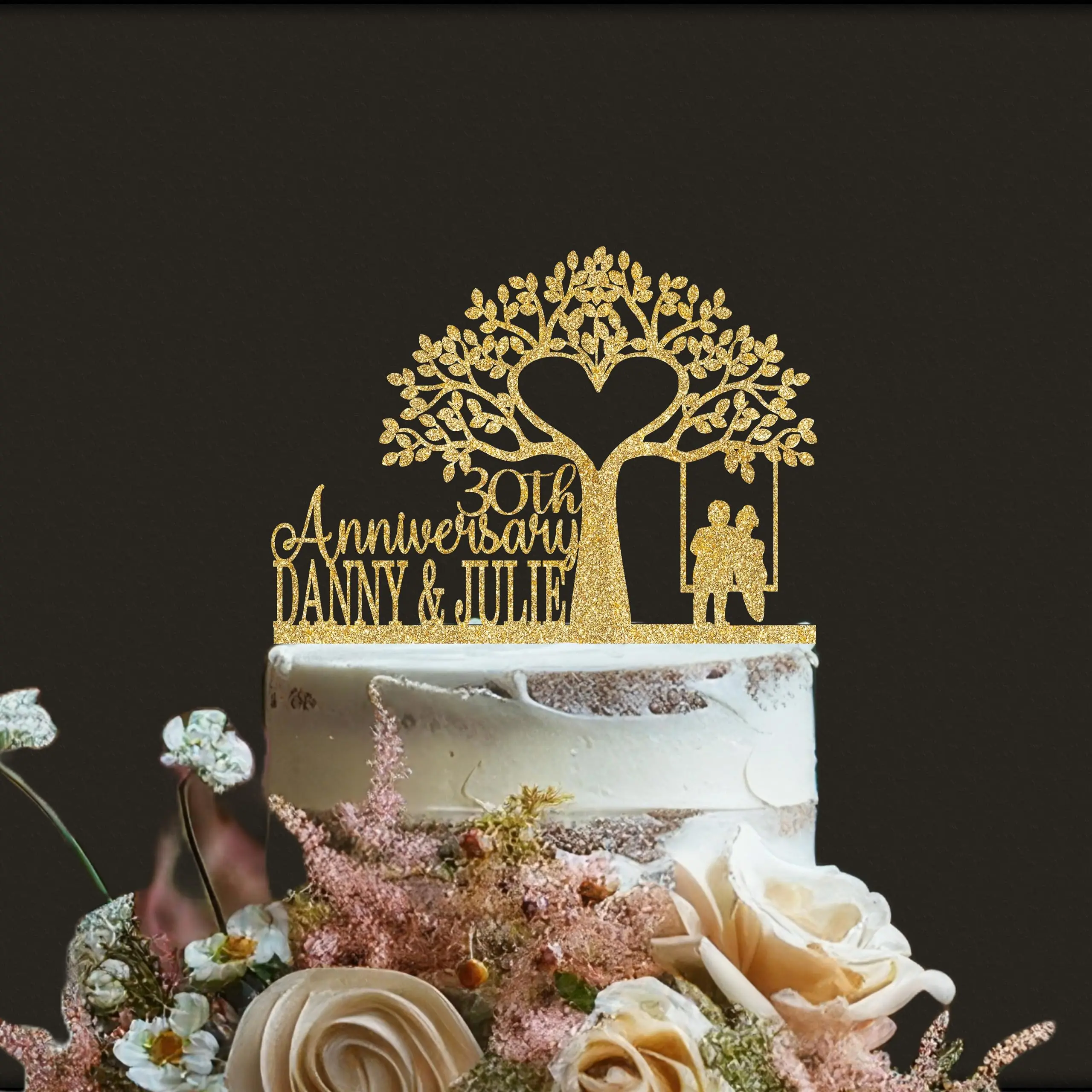 Anniversary Cake Topper- Personalized Rustic 50th cake topper, golden anniversary, 40th, 60th, 10th, 15th, 25th, Gold anniversary topper