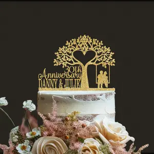 Anniversary Cake Topper- Personalized Rustic 50th cake topper, golden anniversary, 40th, 60th, 10th, 15th, 25th, Gold anniversary topper