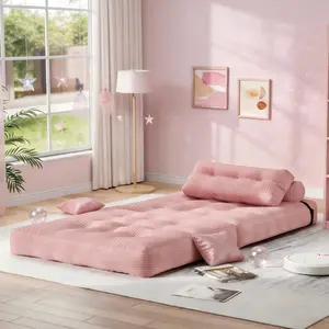 【Sweet Sofa Bed!!! 】Mr IRONSTONE Folding Sofa with Headrest, Convertible Sleeper Chair with Pillow Foldable Mattress with Back Support, Pink Gray Beige for Small Living Spaces