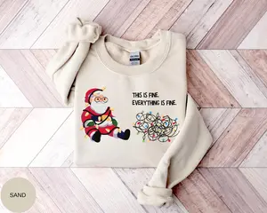 Funny Santa Sweatshirt, Tangled Santa Sweater, Everything Is Fine Shirt, Overthinker Shirt, Y2K Shirt, Funny Christmas Shirt, Meme Shirt Crewneck Tops Underwear Women Lady Cotton Womenswear Clothing