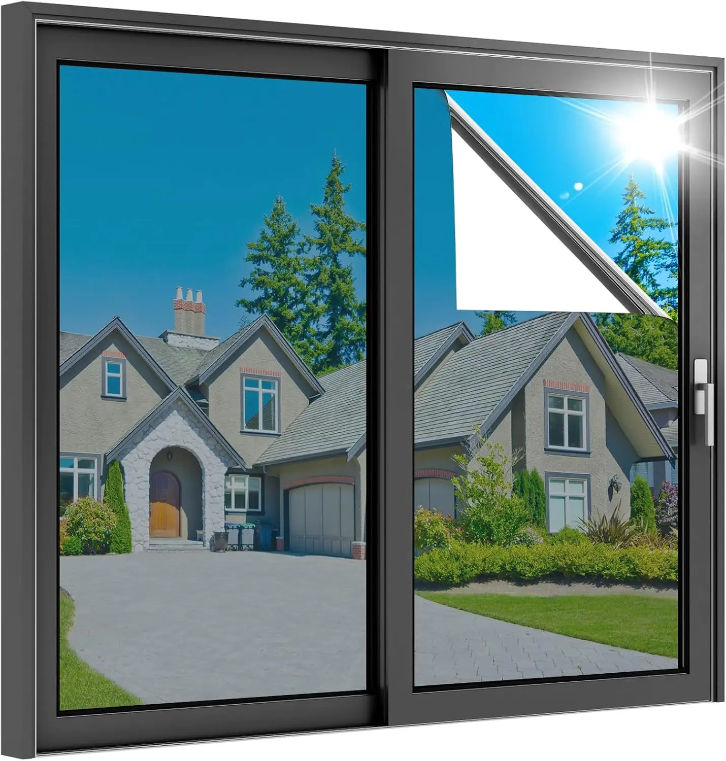 Silver One Way Window Privacy Film, Reflective Heat Control Sun Blocking Anti UV See Out, 17.5 in x 6.5 ft, Not in Glass Door Covering