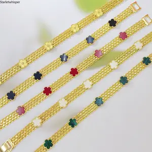 Colorful Clover & Five-Leaf Lucky Bracelet for Women, White Shell Inlaid Design, Trendy Y2K Aesthetic Fashion Jewelry, Dainty & Versatile for Daily Wear, Parties & Holiday Gift Giving