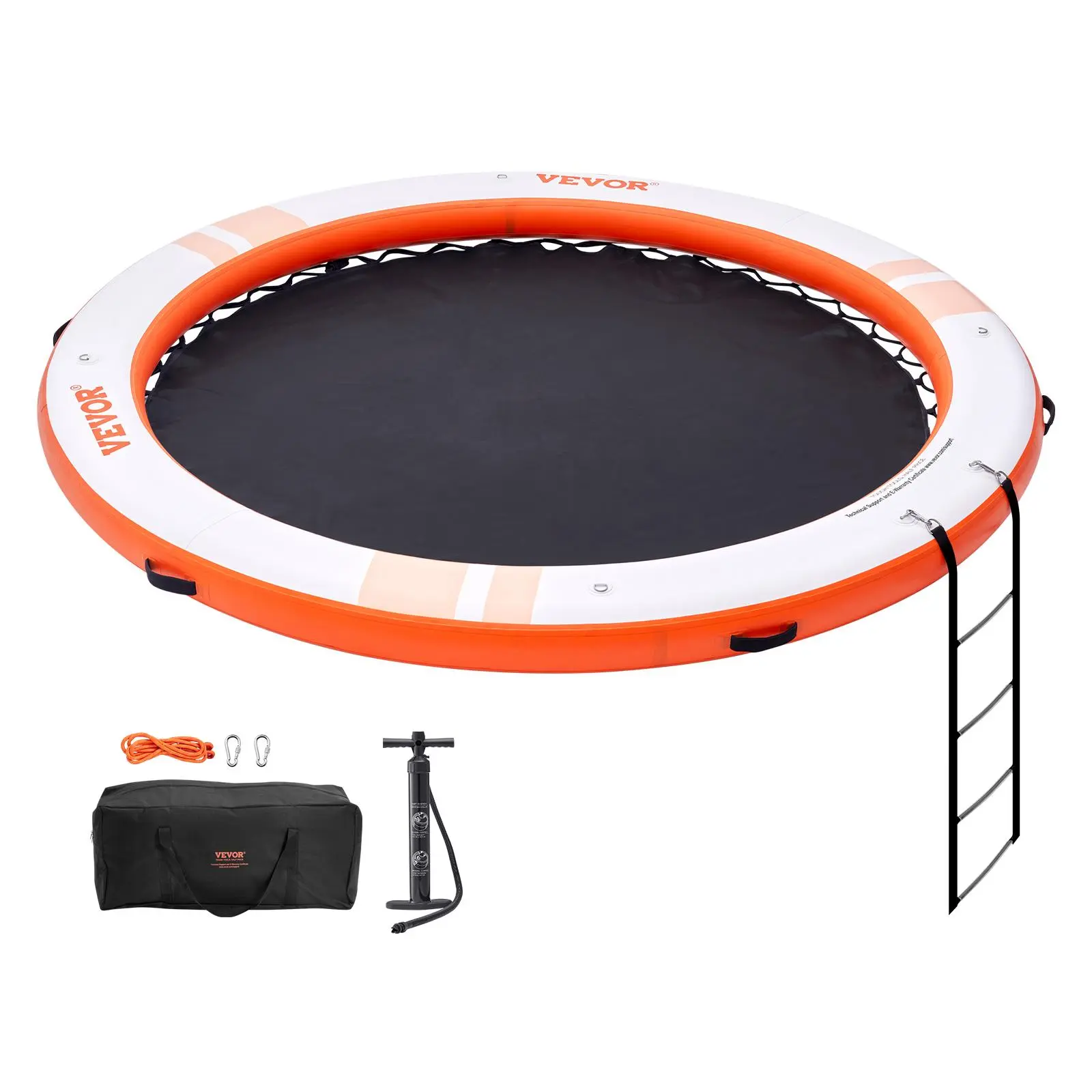 Spring new arrivals Inflatable Floating Dock, ø8FT Inflatable Dock Platform with ø5FT Trampoline Mesh Pool, Non-Slip Floating Platform Water Mat with Portable Bag & Detachable Ladder for Pool Beach Relaxation