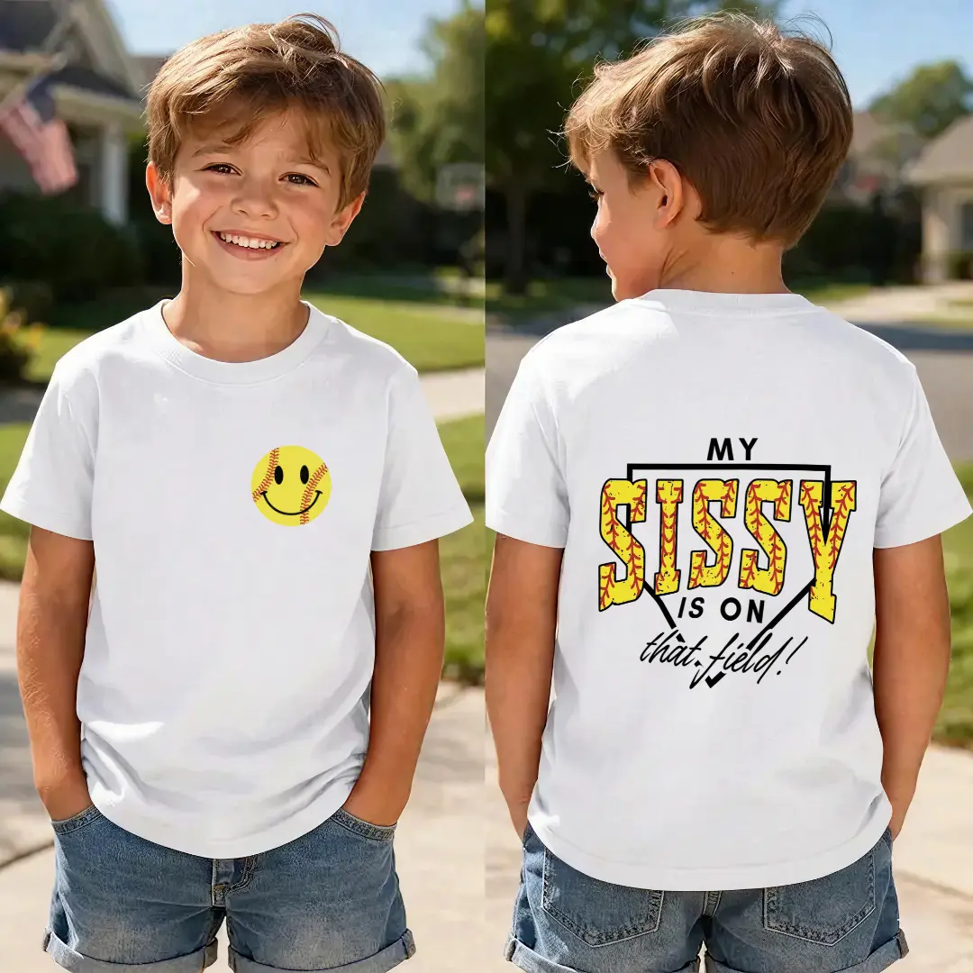 Softball My Sissy On The Field Boy's Short Sleeve Shirt, Youth T-shirt, Outdoor Tee, Gift For teen Boys And Girls, Birthday's Day  Gift clothes