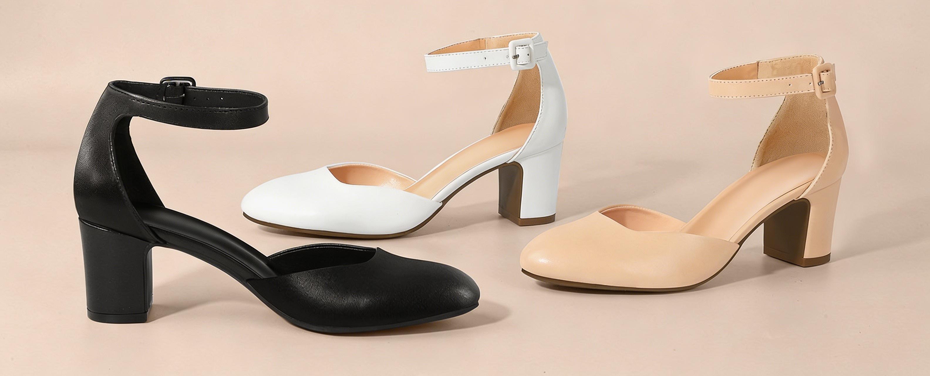 Women's Gilaa Closed Toe Low Chunky Heels Pumps Ankle Strap Wedding Business Round Toe Block Dress Shoes