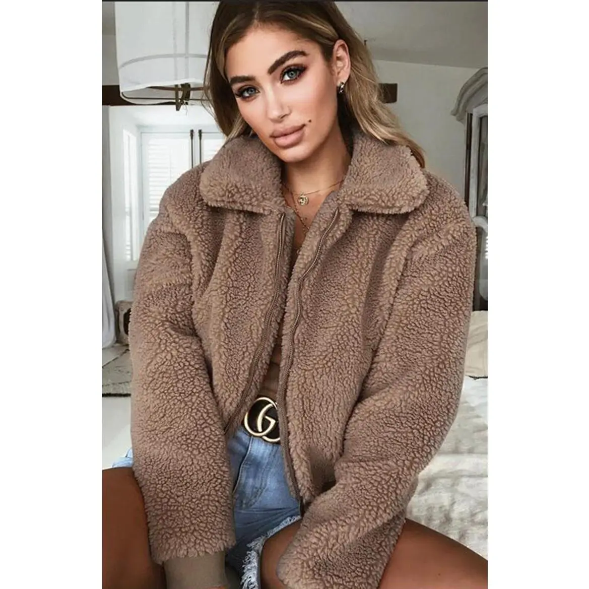 TeddyPaws Fluffy Jacket Cozy Fleece Winter Coat for Women Fashion Fitted Design with Zipper Front Long Sleeve Ribbed Cuffs Casual Korean Style Womenswear Dream