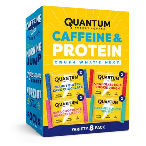 Quantum Energy Square Healthy Protein Energy Bars Variety 8Pk Snack - Organic Caffeine with Balanced Macronutrients, 10g Plant-Based Protein, Vegan, Gluten-Free, Non-GMO