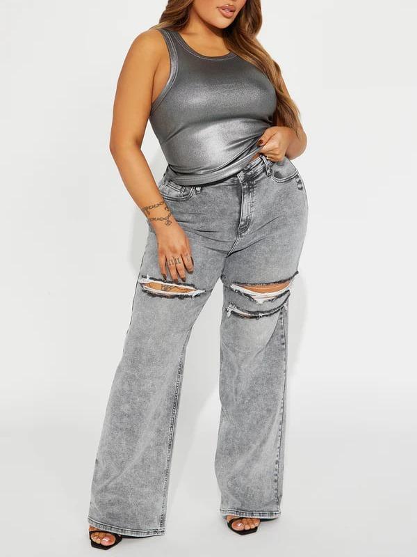 Remi Ripped Stretch Baggy Jeans - Grey