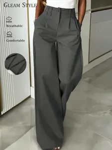 Women's Fashion Elegant Casual Slim-Fitting Long Pants, Spring & Fall Career Style, Loose Fit Business Wear, All Seasons Comfortable Breathable Trousers