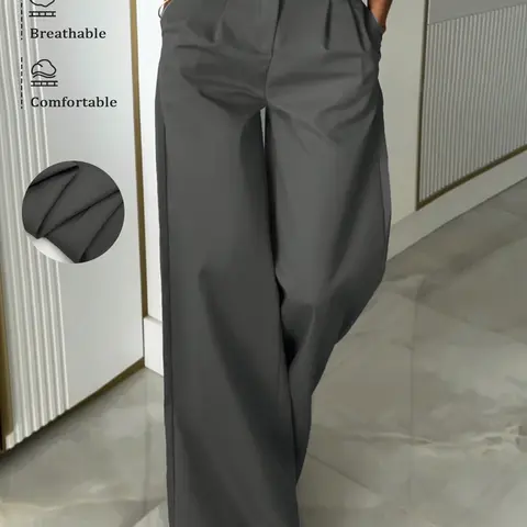 Women's Fashion Casual Elegant Slim-Fitting Long Pants, Spring & Fall Career Style, Loose Fit Business Wear, All Seasons Comfortable Trousers