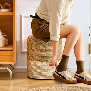 Natural Seagrass Foot Stool, Hand Weaving Round Ottoman, for Living Room, Outdoor Seat