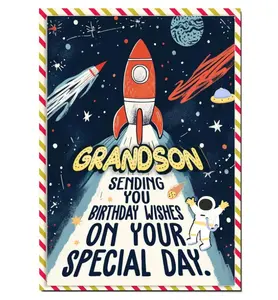 Grandson Birthday Card, Birthday Card for Grandson with Seal and Envelope