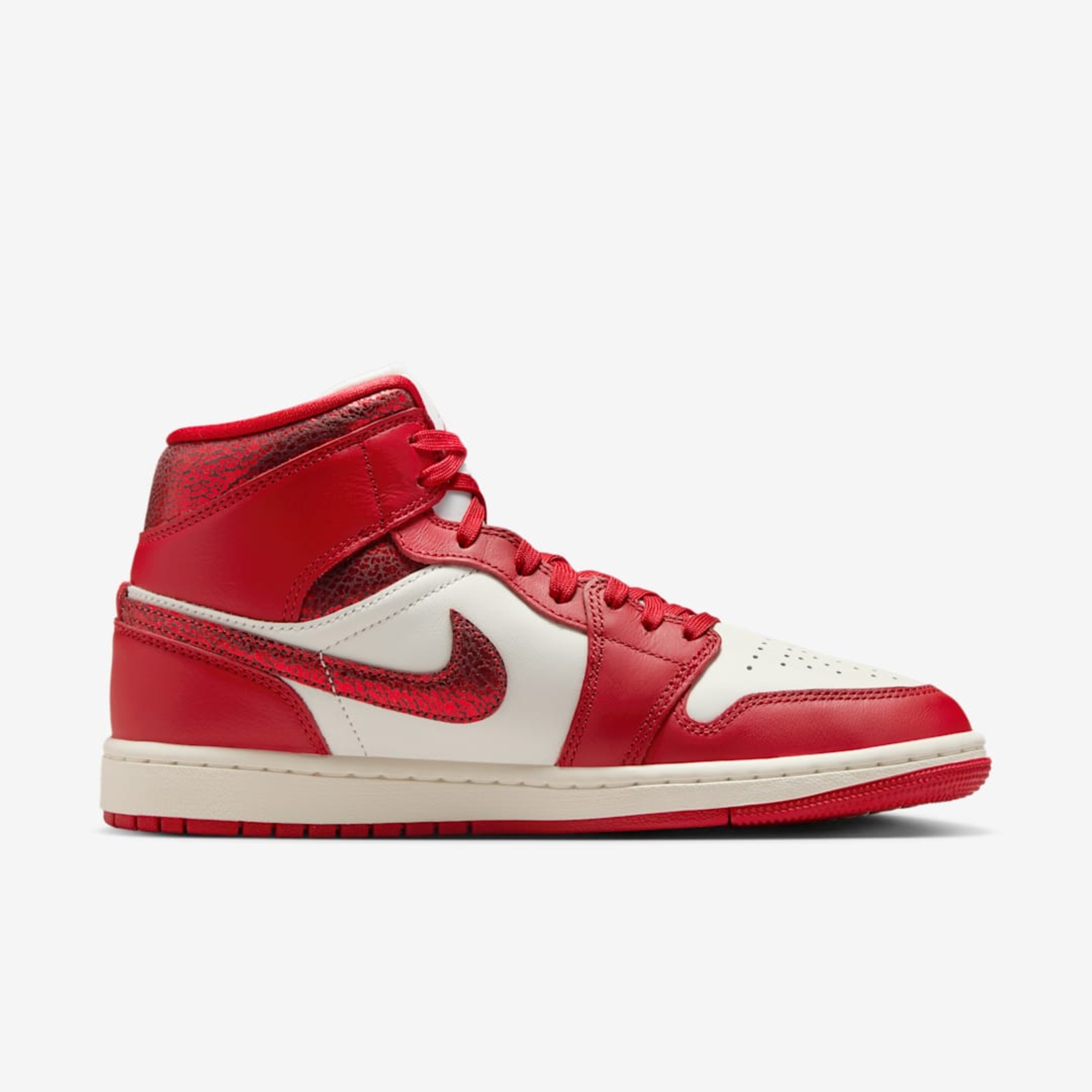 Nike Air Jordan 1 Mid SE Red Cracked Leather HJ9337-106 Women's Fashion Shoes New