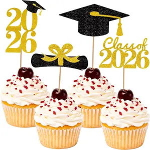 Set of 16/32/48 Graduation Cake Toppers 2026 - Paper Material, Themed Design & Festive Decor, for Cupcakes, Party Desserts & School Celebrations &Bouquet&Tables