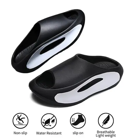 Unisex Open-Toe Slip-On Slides - Breathable Casual Slippers, Colorblock, Ventilated Cushioned Massage Footbed, Lightweight Non-Slip EVA, Indoor Home Daily Use