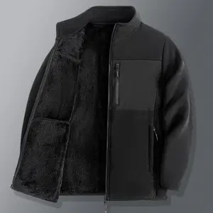 Men's autumn and winter jacket, fleece jacket, warm jacket, Stand Collar jacket, winter commuting light warm plus fleece jacket, polyester fiber non elastic fashionable versatile jacket
