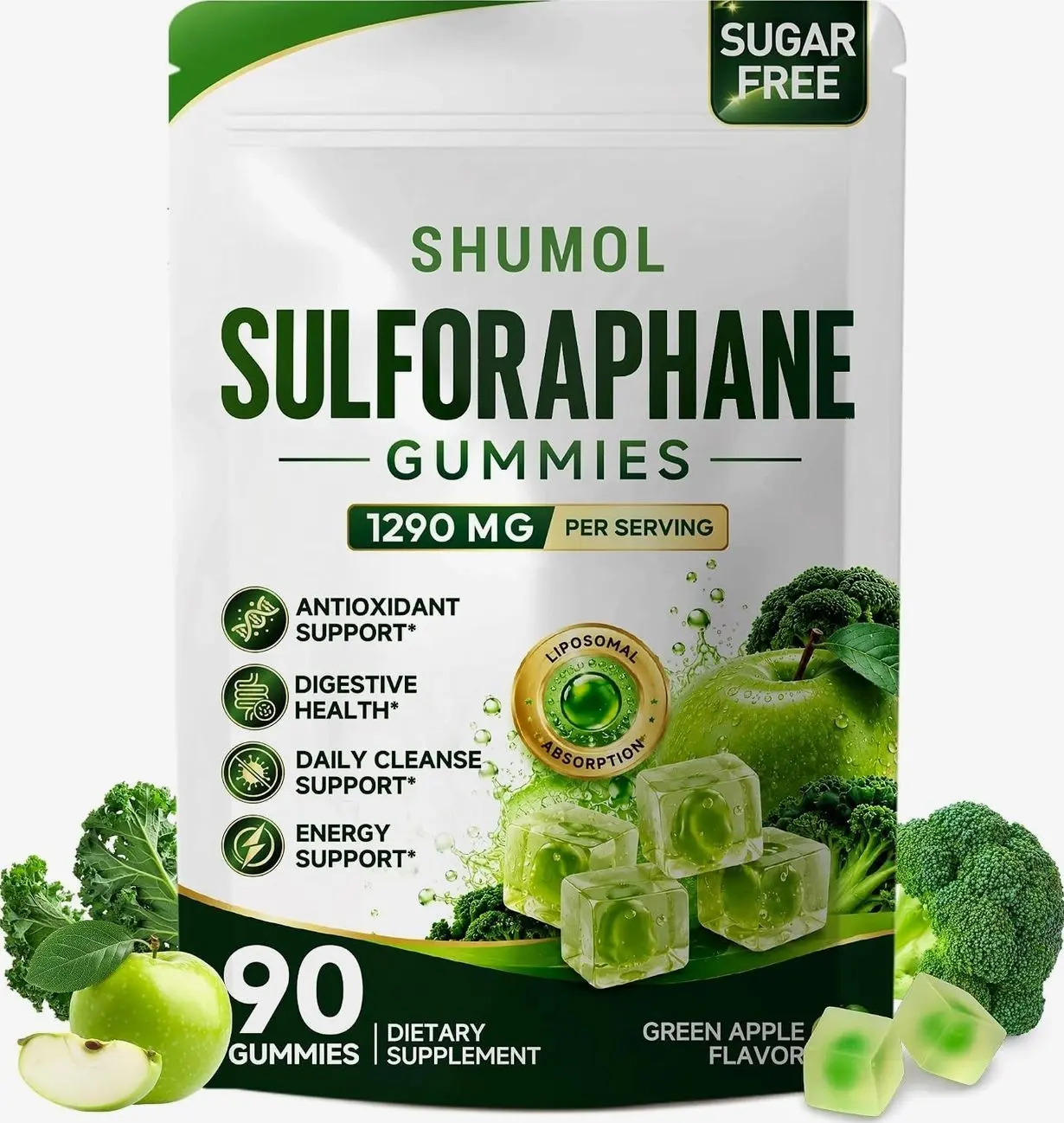 Liposomal Sulforaphane Gummies - 90CT | Broccoli Sprout Supplement with Glucoraphanin, Myrosinase, Glutathione, Quercetin & Vitamins C/E | Antioxidant, Immune & Cleanse Support | Sugar Free, Vegan