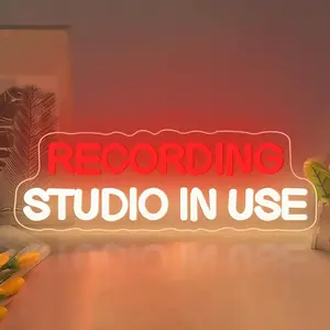 Recording Studio in Use Neon Sign Dimmable Live Music LED Light 16.53x5.5inch USB Powered Wall Hanging for Music Bedroom Game Room Decor Cool Gadgets