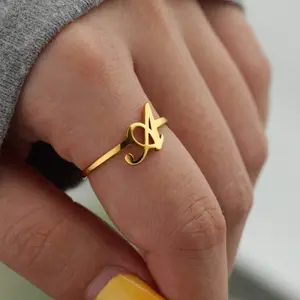 1PC Minimalist Initial Open Ring For Women Men Personalized 26 English Letter Ring Dainty